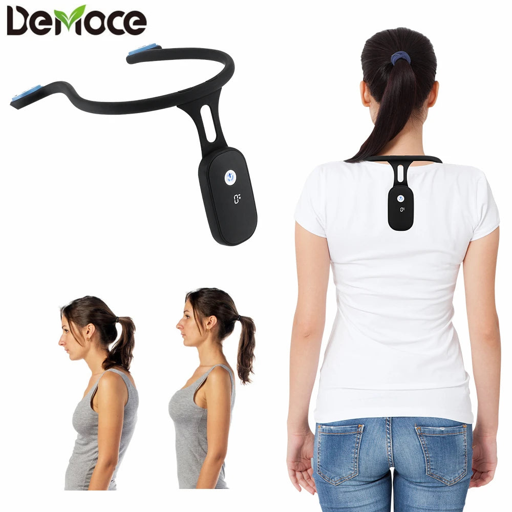 DeMoce Smart Neck Posture Corrector – Rechargeable Vibration Reminder Brace for Back & Spine Alignment