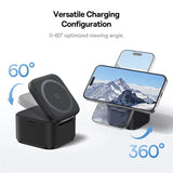 25W 3-in-1 Magnetic Wireless Charging Station | 360° Rotatable Stand for iPhone, AirPods & Apple Watch | Foldable Fast Charger with Retractable Cable