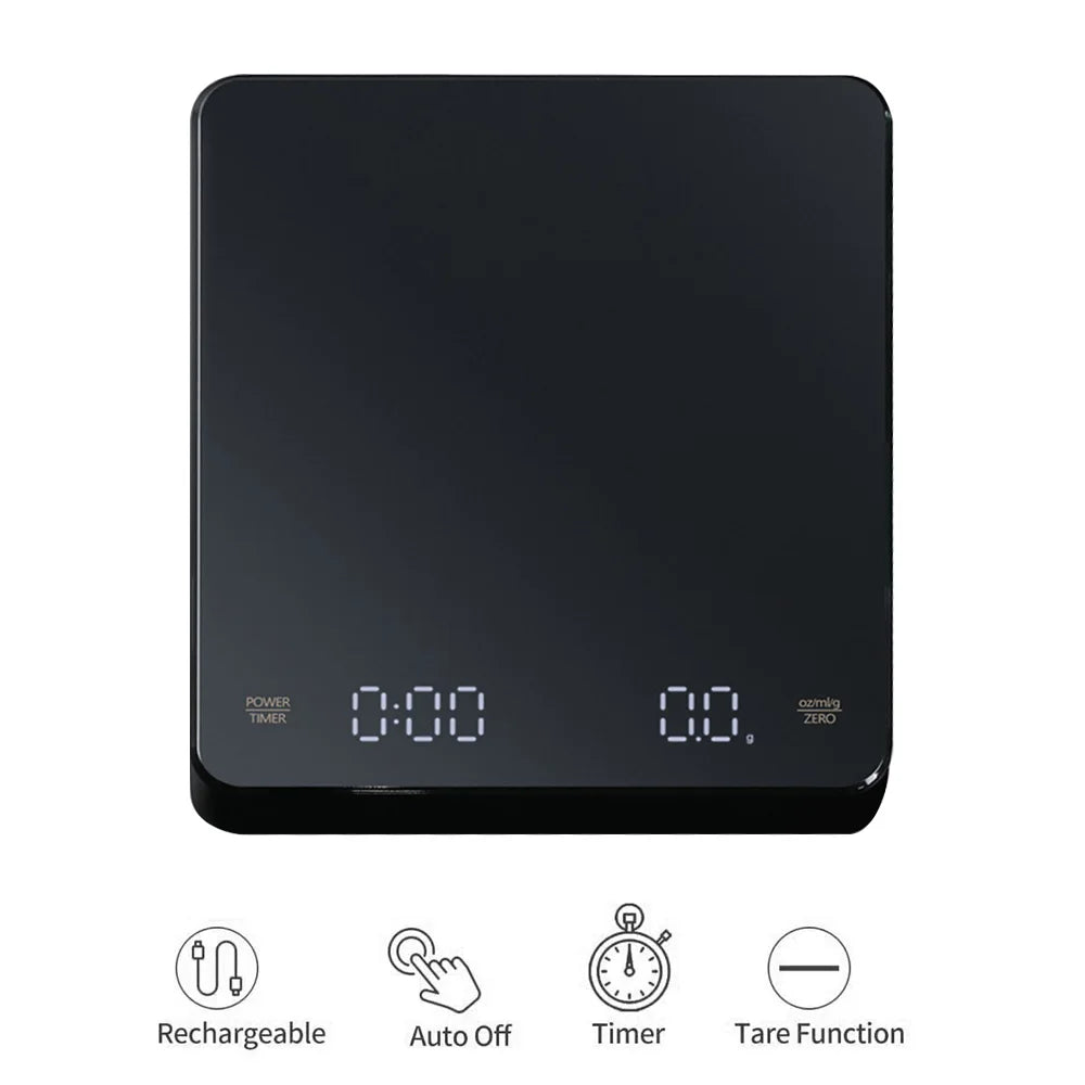 Digital Coffee Scale with Timer – 0.1g Precision, Type-C Rechargeable, LED Display