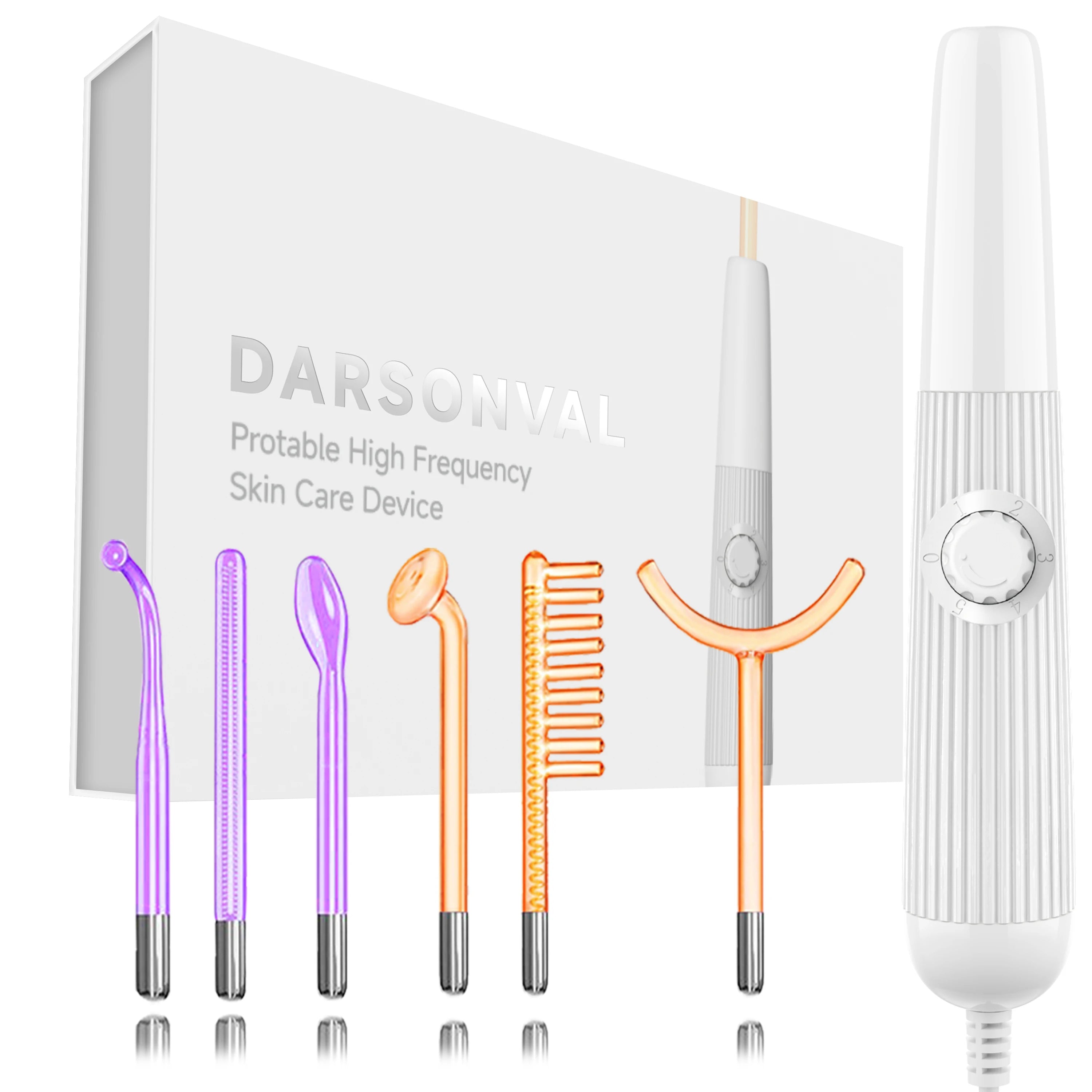 DARSONVAL High Frequency Facial Machine – Skin Tightening & Acne Removal Therapy Wand with 6 Neon & Argon Electrodes