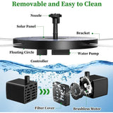 Solar Fountain Pump Kit with 6 Nozzles – 1W/1.5W/2.5W Garden Bird Bath Water Fountain